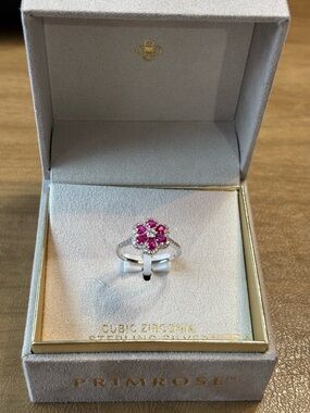 Primrose Sterling Silver Pink Floral Ring with Sparkling Accents